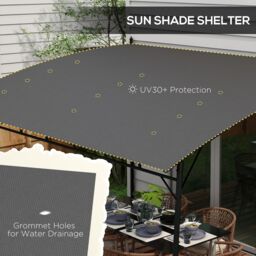 OUTSUNNY 3 x 4m Metal Lean To Pergola, UV-Resistant Outdoor Gazebo Sun Shade in Dark Grey - thumbnail 6