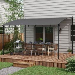 OUTSUNNY 3 x 4m Metal Lean To Pergola, UV-Resistant Outdoor Gazebo Sun Shade in Dark Grey - thumbnail 1