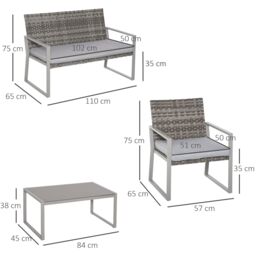 OUTSUNNY 4-Piece Deluxe Outdoor Patio PE Rattan Wicker Sofa Chaise Lounge Furniture Set in Grey - thumbnail 3