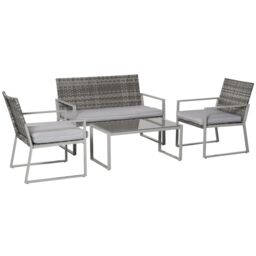 OUTSUNNY 4-Piece Deluxe Outdoor Patio PE Rattan Wicker Sofa Chaise Lounge Furniture Set in Grey - thumbnail 2