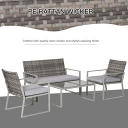 OUTSUNNY 4-Piece Deluxe Outdoor Patio PE Rattan Wicker Sofa Chaise Lounge Furniture Set in Grey - thumbnail 5