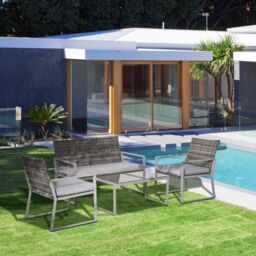 OUTSUNNY 4-Piece Deluxe Outdoor Patio PE Rattan Wicker Sofa Chaise Lounge Furniture Set in Grey