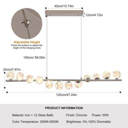Garwarm 12 - Light LED Dimmable Linear Kitchen Island Pendant Chrome in Silver - thumbnail 4