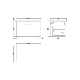 Balterley Winshill 1 Drawer Wall Hung Vanity Unit with Worktop, Grey, 600mm in Grey - thumbnail 2