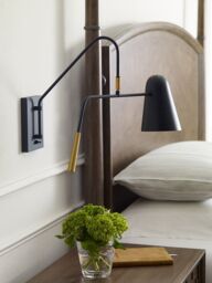 Loops Wall Light Adjustable Head Midnight Black Burnished Brass Accents LED E27 60W - thumbnail 2
