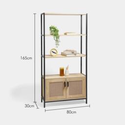 Havendro Rattan Effect Bookcase for Living Room, Bookshelf with 3 Open Shelves - thumbnail 2