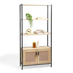 Havendro Rattan Effect Bookcase for Living Room, Bookshelf with 3 Open Shelves - thumbnail 1