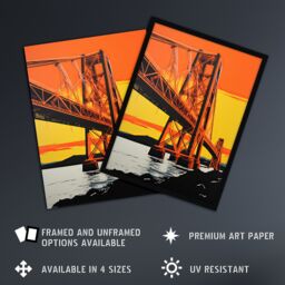 "Artery8 Wall Art Print Forth Rail Bridge Vibrant Orange Yellow Blue Poster Picture - Size: W24"" x H32""" - thumbnail 2