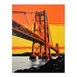 "Artery8 Wall Art Print Forth Rail Bridge Vibrant Orange Yellow Blue Poster Picture - Size: W24"" x H32""" - thumbnail 1
