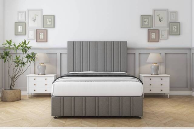 "Comfort Beds Lorenzo Dumfries Divan Set 2 Drawers-54"" Headboard-Footboard in Light Grey - Size: Super King" - image 1