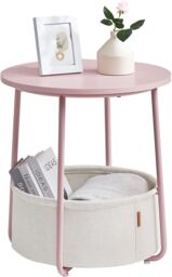 VASAGLE Round End Table Fabric Basket Spacious Modern Bedside Living Room in Pale Pink - thumbnail 7