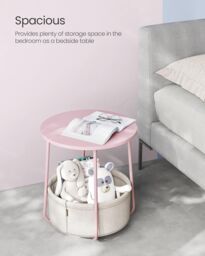 VASAGLE Round End Table Fabric Basket Spacious Modern Bedside Living Room in Pale Pink - thumbnail 3