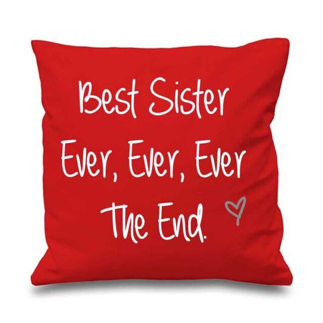 60 SECOND MAKEOVER Best Sister Ever Ever Ever The End Cushion Cover in Red - Size: 40 cm x 40 cm