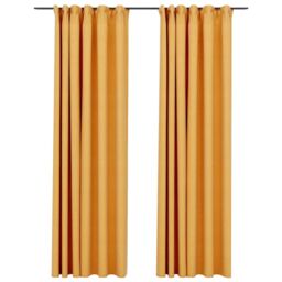Berkfield Home Linen-Look Blackout Curtains with Hooks 2 pcs Yellow 140x245 cm - thumbnail 2