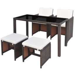 Berkfield Home 5 Piece Outdoor Dining Set with Cushions Poly Rattan Brown - thumbnail 2