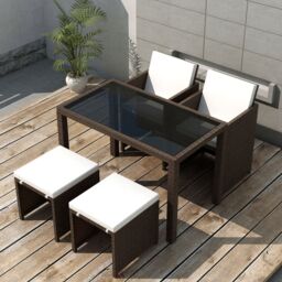 Berkfield Home 5 Piece Outdoor Dining Set with Cushions Poly Rattan Brown - thumbnail 1