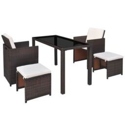 Berkfield Home 5 Piece Outdoor Dining Set with Cushions Poly Rattan Brown - thumbnail 3