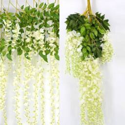 SPETLEK 12XWhite Artificial Fake Hanging Wisteria Silk Flowers in White - Size: 0.6m2 - thumbnail 2