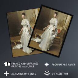 "Artery8 Mrs Henry White Portrait John Singer Sargent Framed Wall Art Print in Brown - Size: W12"" x H16""" - thumbnail 2