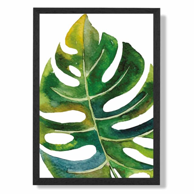 ARTZE Tropical Monstera Abstract Watercolour Botanical Framed Print SIZE: A3 with Black Frame in Green - Size: A4 - image 1