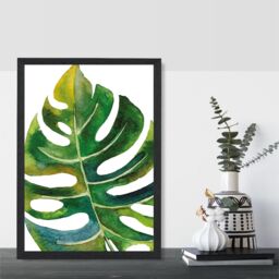 ARTZE Tropical Monstera Abstract Watercolour Botanical Framed Print SIZE: A3 with Black Frame in Green - Size: A4 - thumbnail 2