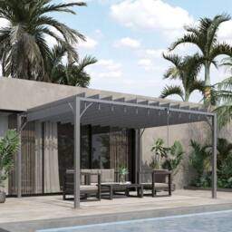 OUTSUNNY 4 x 3(m) Outdoor Louvered Metal Pergola with Retractable Roof in Grey - thumbnail 1