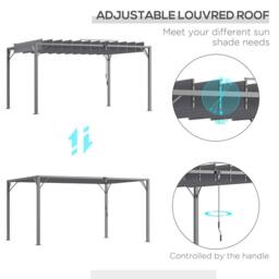 OUTSUNNY 4 x 3(m) Outdoor Louvered Metal Pergola with Retractable Roof in Grey - thumbnail 4