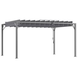OUTSUNNY 4 x 3(m) Outdoor Louvered Metal Pergola with Retractable Roof in Grey - thumbnail 2