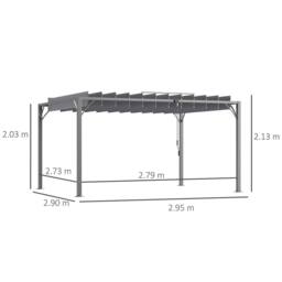 OUTSUNNY 4 x 3(m) Outdoor Louvered Metal Pergola with Retractable Roof in Grey - thumbnail 3