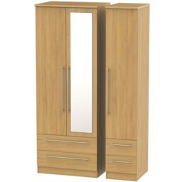 Ready Assembled 2 U Carlton Tall Triple 2 Drawer Mirror + Drawer Wardrobe (Ready Assembled) in Natural - thumbnail 2
