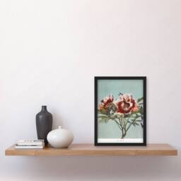 Artery8 Ogawa Kazumasa Framed Wall Art Print Tree Peonies Pink Flower Blooms in Blue - Size: A4 - thumbnail 2