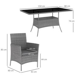 OUTSUNNY Rattan Dining Set for 6 with Cushions, Glass Top Table in Dark Grey - thumbnail 3