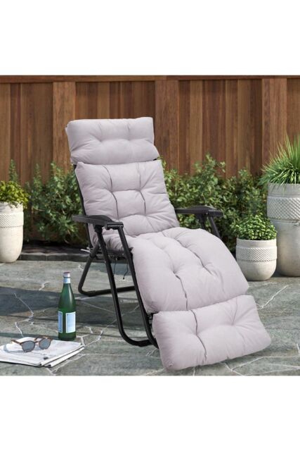 Garden Sanctuary 180cm W x 55cm D Grey Thickened Lounger Cushion with Anti-Slip Cover - Size: 180 cm W x 55 cm D - image 1