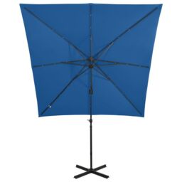 Berkfield Home Cantilever Umbrella with Pole & LED Lights Azure Blue 250 cm - thumbnail 5