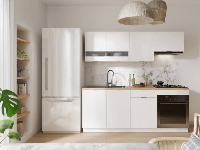 Vente-unique Complete Kitchen - With 200 Cm Worktop - White & Natural - CARMEO in Light Oak - image 1
