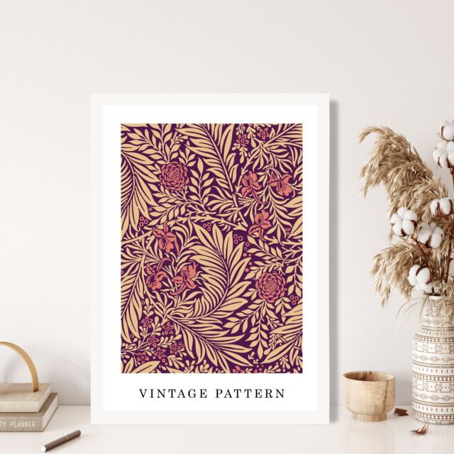 ARTZE Vintage William Morris Larkspur in Pink & Beige Art Print / White Frame / SIZE: A2 - Size: A4 - image 1