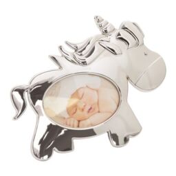 Happy Homewares Cute Unicorn Themed Shiny Nickel Plated Metal Baby Oval Picture Frame in Silver - thumbnail 2
