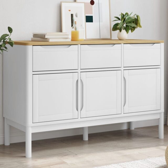 Berkfield Home Sideboard FLORO White 114x43x74 cm Solid Wood Pine - Size: 114 x 43 x 74 cm - image 1