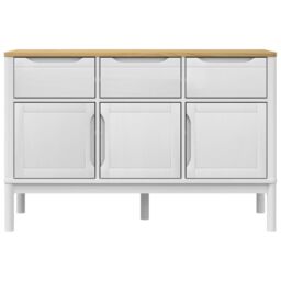 Berkfield Home Sideboard FLORO White 114x43x74 cm Solid Wood Pine - Size: 114 x 43 x 74 cm - thumbnail 5