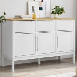 Berkfield Home Sideboard FLORO White 114x43x74 cm Solid Wood Pine - Size: 114 x 43 x 74 cm