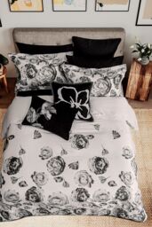 Ted Baker 'Mono Floral' Cotton Percale Duvet Cover Set in White - Size: Super King - thumbnail 3