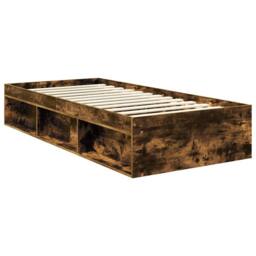Berkfield Home Bed Frame with Headboard Smoked Oak 90 x 200 cm Solid Pine Wood in Brown - thumbnail 5