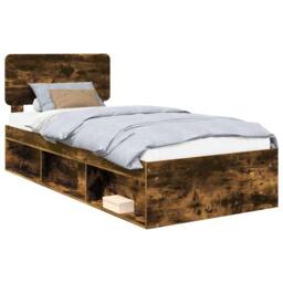 Berkfield Home Bed Frame with Headboard Smoked Oak 90 x 200 cm Solid Pine Wood in Brown - thumbnail 2