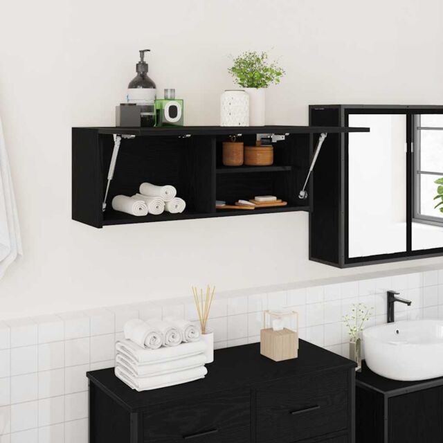Berkfield Home Bathroom Wall Cabinet Black 80x25x30 cm Engineered Wood - Size: 80 x 25 x 30 cm - image 1