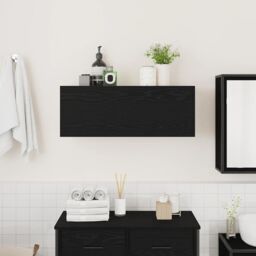 Berkfield Home Bathroom Wall Cabinet Black 80x25x30 cm Engineered Wood - Size: 80 x 25 x 30 cm - thumbnail 3