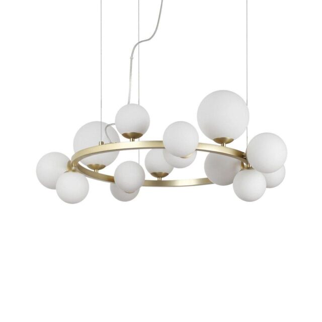 Netlighting Perlage 14 Light Round Globe Pendant Ceiling Light Brass in Yellow