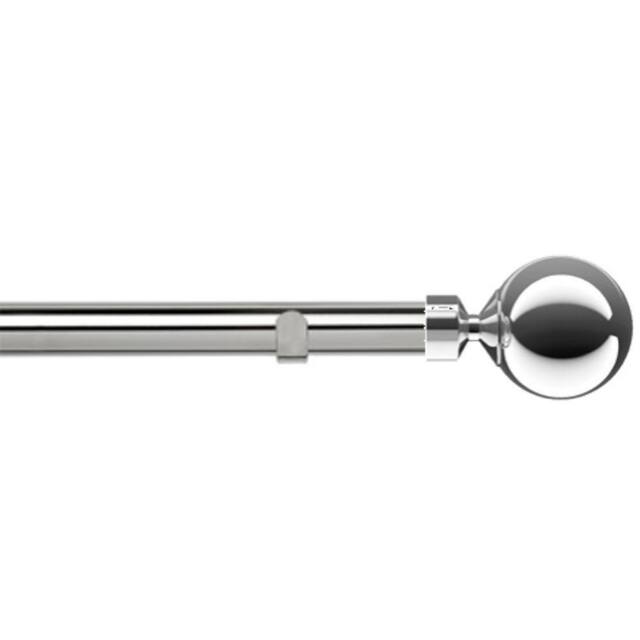 New Edge Blinds 28mm Fixed Length Metal Eyelet Curtain Pole Set - Sphere Finial in Metallic Silver - Size: 200 cm - image 1