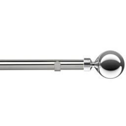 New Edge Blinds 28mm Fixed Length Metal Eyelet Curtain Pole Set - Sphere Finial in Metallic Silver - Size: 200 cm