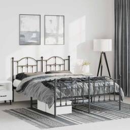 Berkfield Home Metal Bed Frame with Headboard & Footboard Black 135x190 cm Double - thumbnail 2