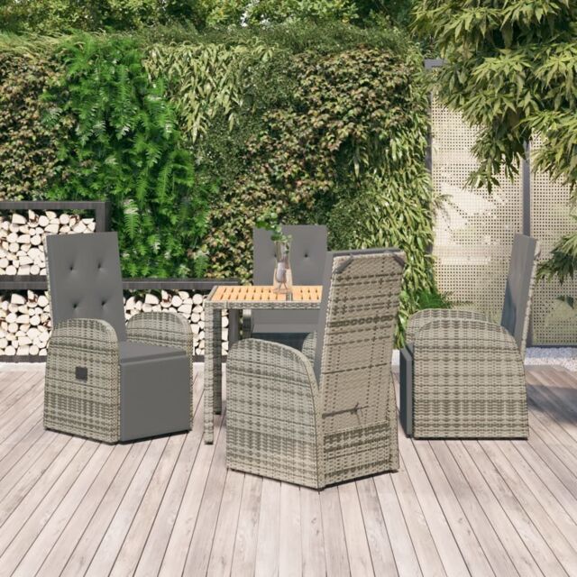 Berkfield Home 5 Piece Garden Dining Set Grey Poly Rattan&Solid Wood Acacia - image 1